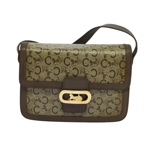 CELINE C Sulky Shoulder Bag Coated Canvas Beige Brown Gold - Picture 2 of 12